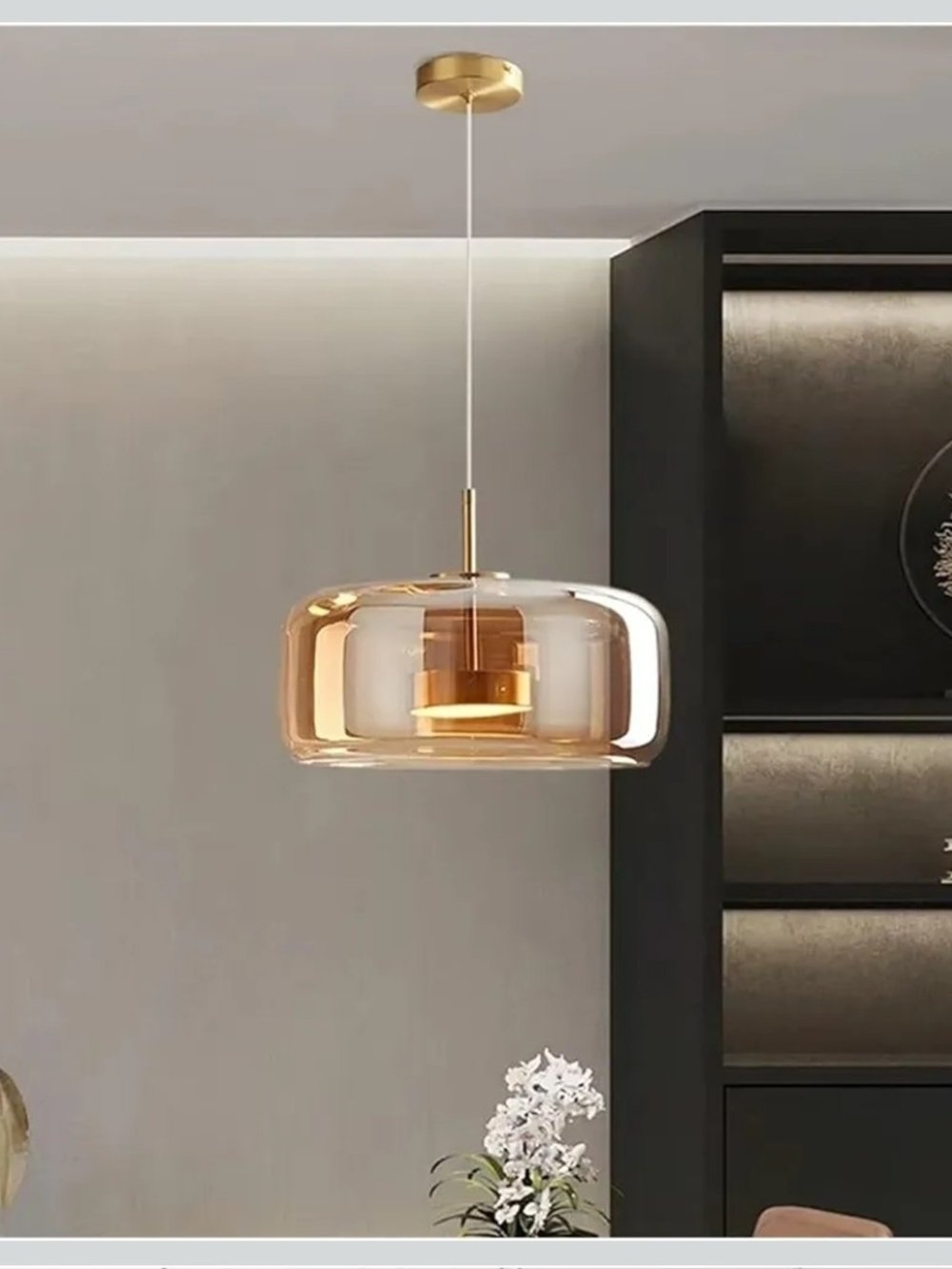 Nordic Cognac Glass Pendant Light LED Modern Globe Hanging Fixture - Picture 3 of 3